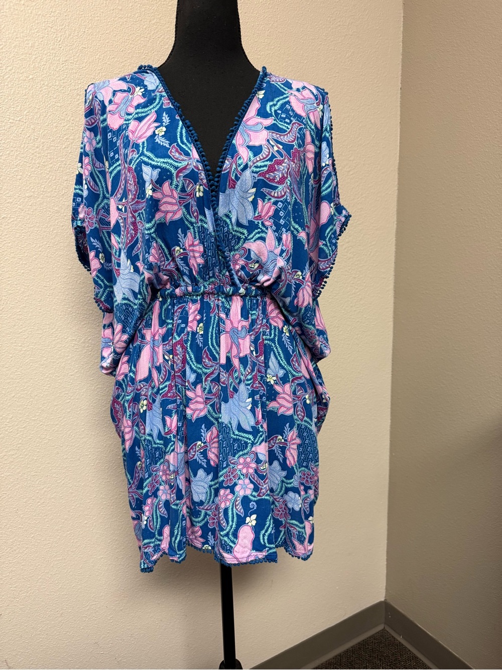Victoria's Secret Blue Pink Floral Cover-Up Romper Tassel XS Boho Beach - Picture 3 of 14